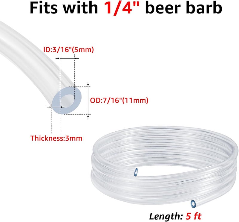 WELLBOM 5FT Kegerator Beer Lines with Barb Fitting Connector, 3/16" ID 7/16" OD Keg Lines Replacement Kit for Brewing Beer Keg Tap Tower, D Keg Coupler - Image 3
